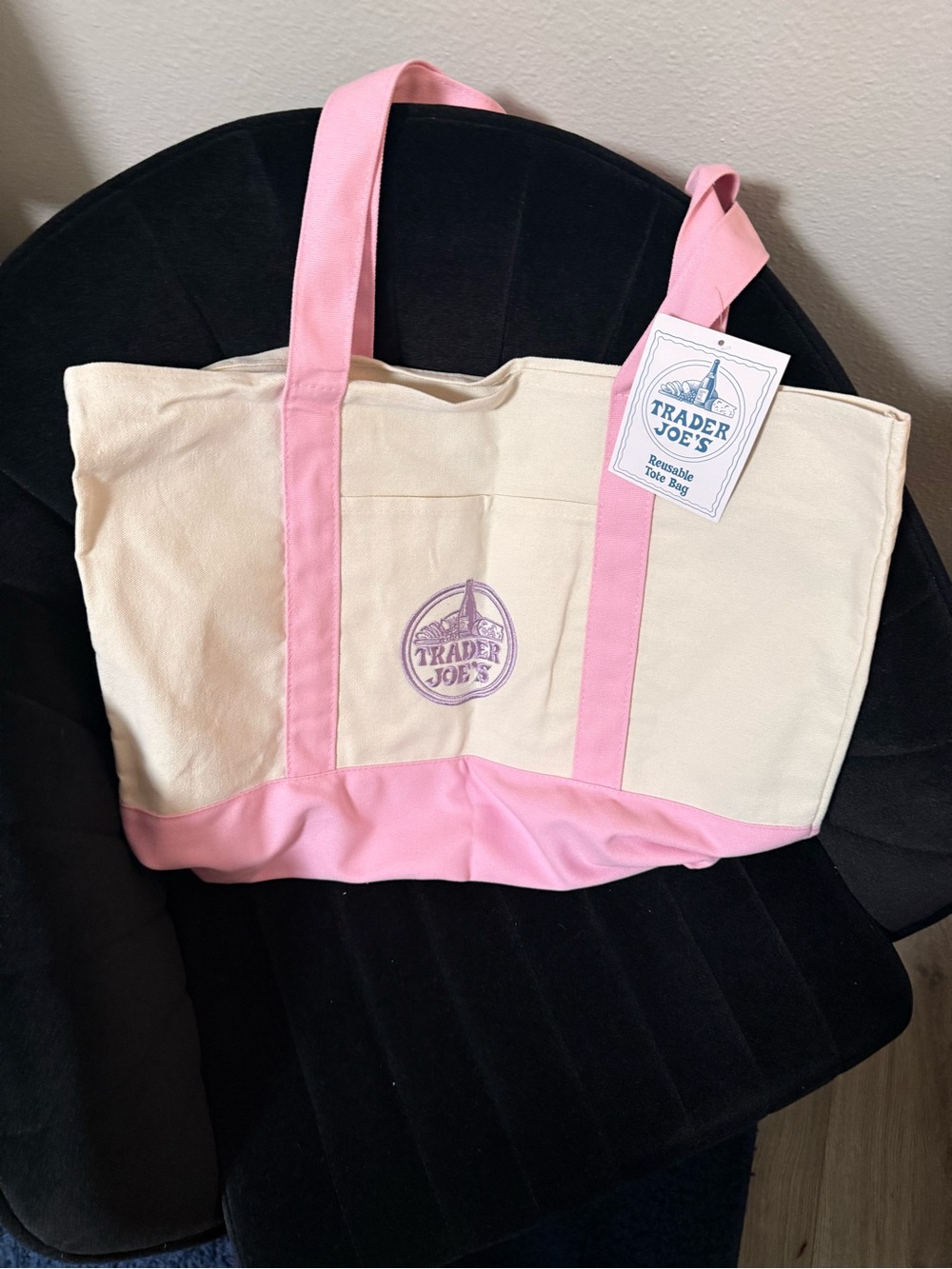 Trader Joe's Large Heavy Pink & Cream Canvas Tote. LIMITED. US